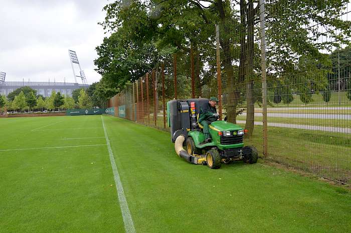 Rasenmäher auf Sportplatz