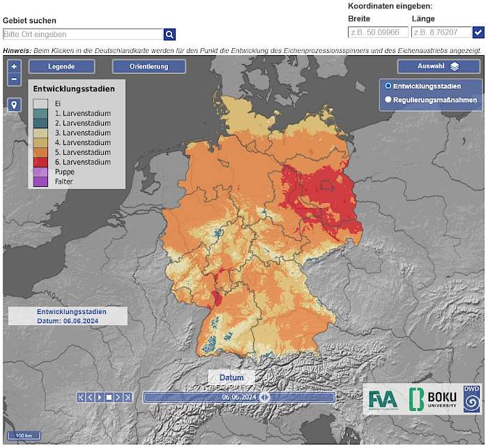 Screenshot einer interaktiven Karte zum EPS-Befall